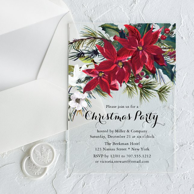Poinsettia Holiday Floral Christmas Partys Company Acryleinladungen (Von Creator hochgeladen)