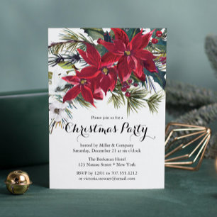 Poinsettia Holiday Floral Christmas Partys Company Einladung