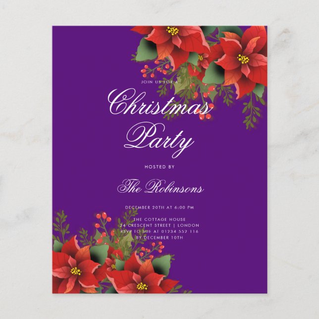 Poinsettia Holiday Invite Program & Menu Lila Flyer (Vorne)