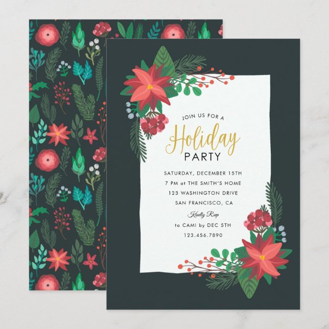 Poinsettia Holiday Party Einladung (Vorne/Hinten)