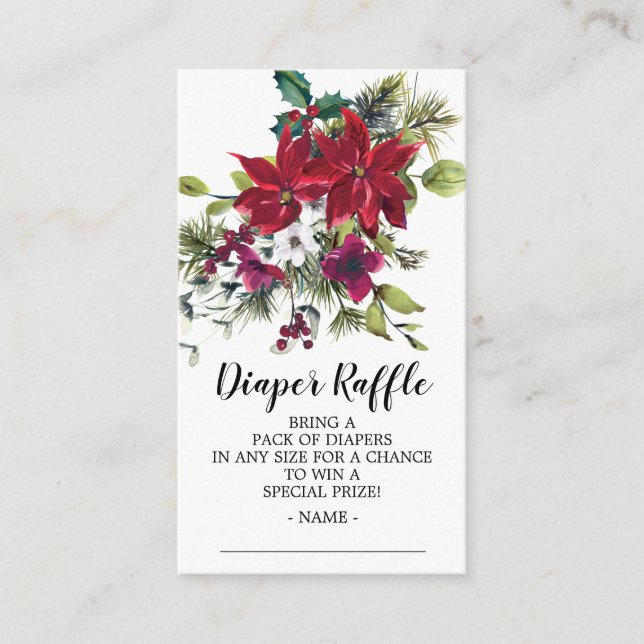 Poinsettia Holly Baby Showdusche Windeln Raffle Ti Begleitkarte (Vorderseite)