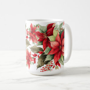 Poinsettia Holly Berry Red White Blumen Christmas Kaffeetasse