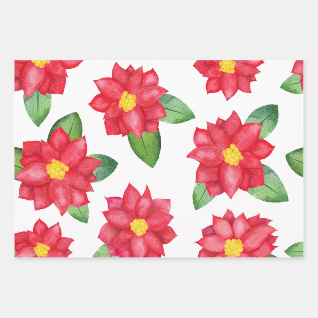 Poinsettia & Holly Christmas Wrapping Paper Set Geschenkpapier Set (Vorderseite 2)