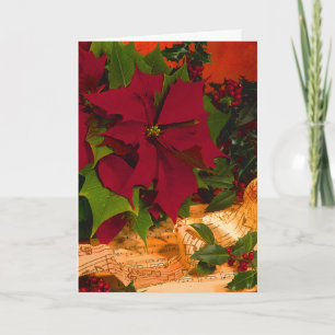 Poinsettia, Holly & Ribbon Feiertagskarte