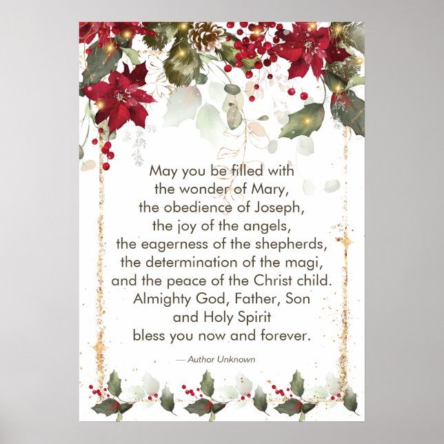 Poinsettia Holly Weihnachtsgebet Poster (Vorne)