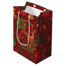 Poinsettia, Initial S Letter Reindeer Medium Gift  Mittlere Geschenktüte