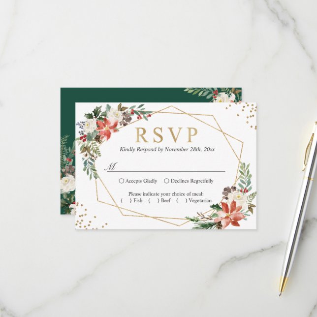 Poinsettia Ivory UAWG RSVP Karte (Vorderseite/Rückseite Beispiel)