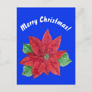 Poinsettia - Joyeuse carte postale de Noël - Bleu