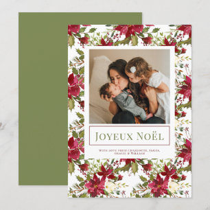 Poinsettia Joyeux Noël Elégante carte de Noël
