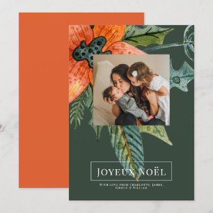 Poinsettia Joyeux Noël Elegante Weihnachtskarte Einladung