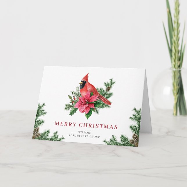Poinsettia & Kardinal Weihnachtsgrüße Feiertagskarte (Vorderseite)