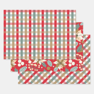 Poinsettia karierter Winterurlaub Geschenkpapier Set