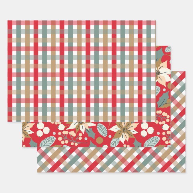 Poinsettia karierter Winterurlaub Geschenkpapier Set (Set)
