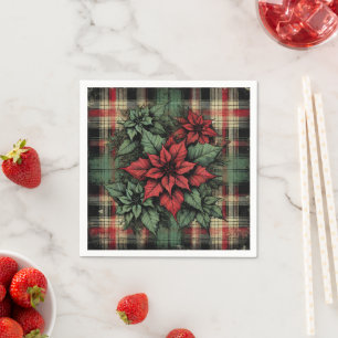 Poinsettia Kariertes Fabric Grunge Art Decoul Serviette