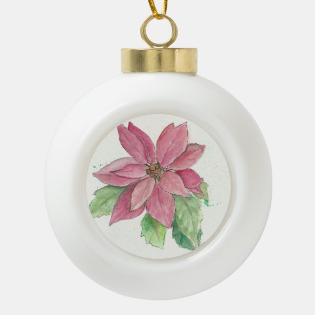 Poinsettia Keramik Kugel-Ornament (Vorderseite)