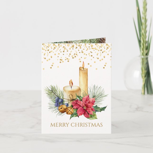 Poinsettia, Kerzen, Kiefer, Glocken Weihnachten (Vorderseite)