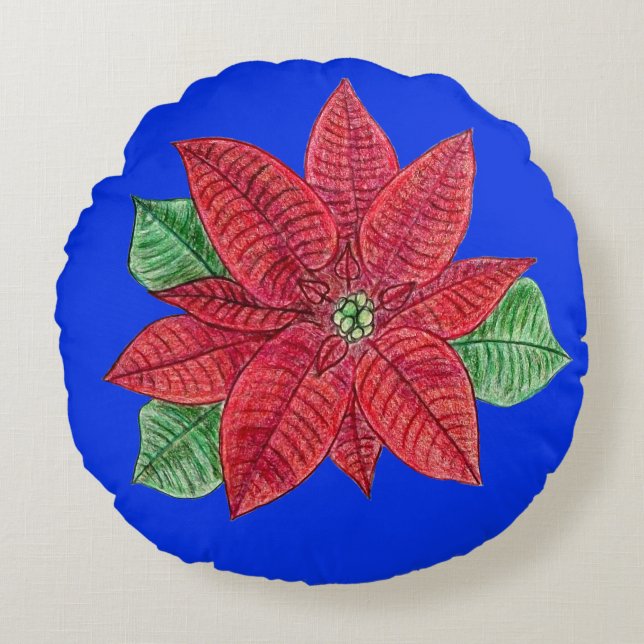Poinsettia Kissen - Blauer Hintergrund (Vorderseite)