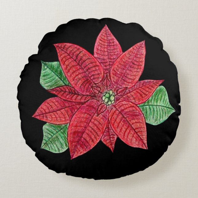 Poinsettia Kissen - Schwarzer Hintergrund (Vorderseite)