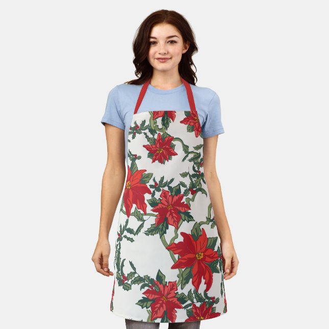 Poinsettia Kitchen Schürze Allover Print (Getragen)