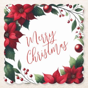 Poinsettia-Kranz – Elegante Weihnachtsblumen Untersetzer