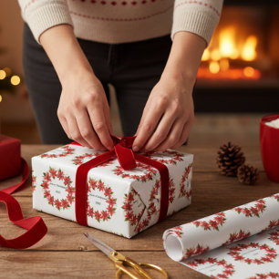 Poinsettia-Kranz "Frohe Weihnachten 2025" Geschenkpapier