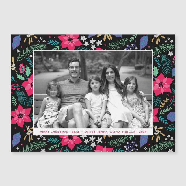 Poinsettia Magic Pink Magnetic Christmas Card Magnetkarte (Vorderseite)