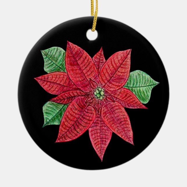 Poinsettia MEMORIAL Ornament/Black - Anpassen! Keramik Ornament (Vorne)