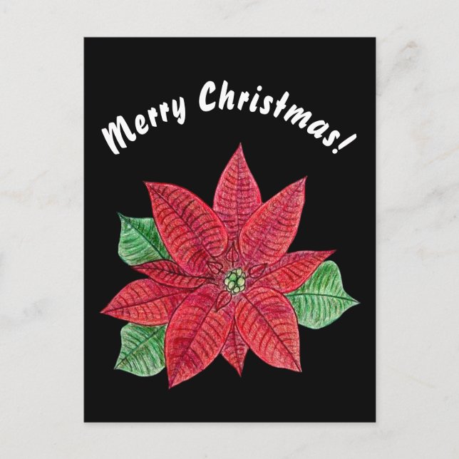 Poinsettia - Merry Christmas Postcard - Black Postkarte (Vorderseite)