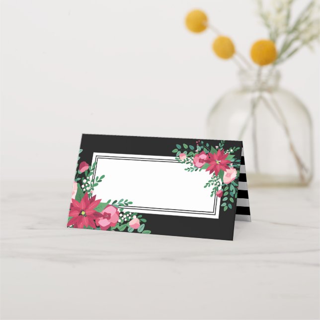 Poinsettia & Mistletoe | Winterhochzeit | Namen Platzkarte (Vorderseite)