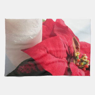 Poinsettia mit Kerze Küchentuch
