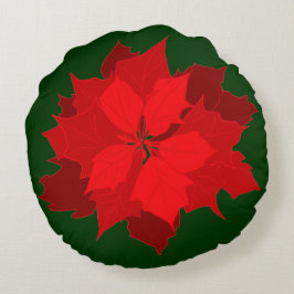 Poinsettia Modernes Grün-Kissen für Weihnachten Rundes Kissen