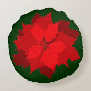 Poinsettia-modernes Weihnachtsrotes grünes Rundes Kissen