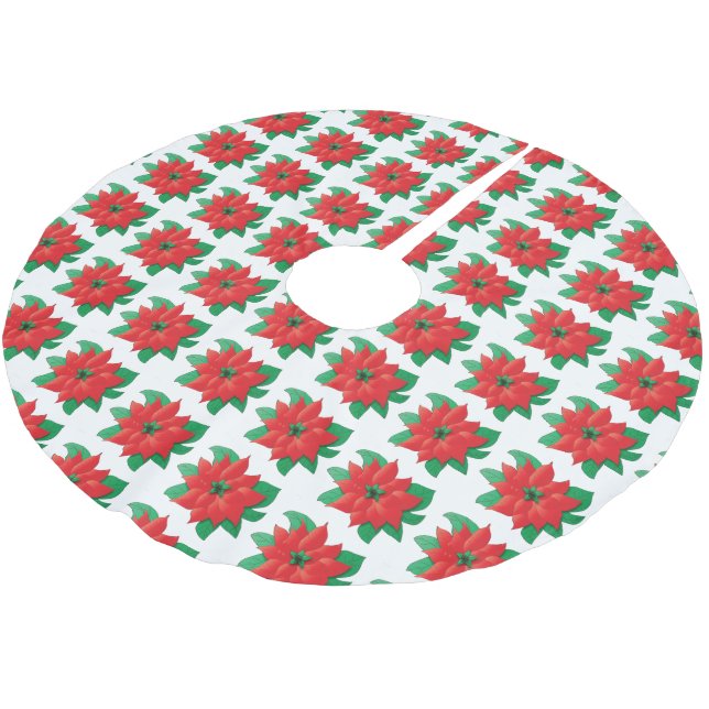 Poinsettia Muster Weihnachtsbaumrock Polyester Weihnachtsbaumdecke (Schrägansicht)
