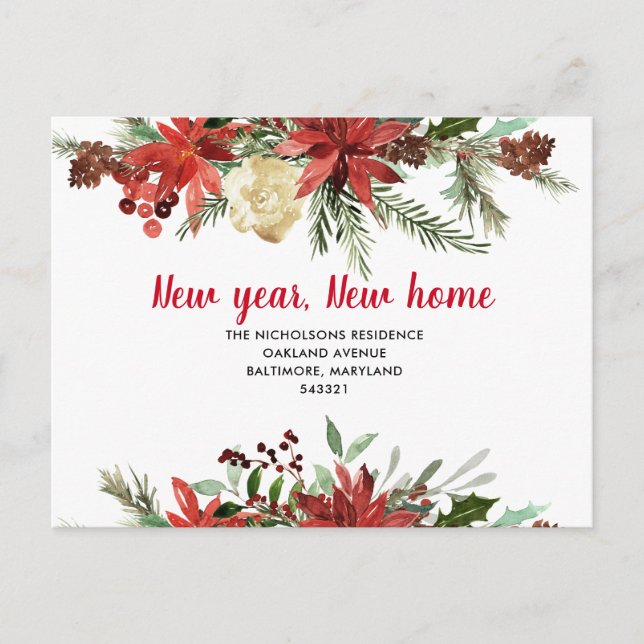 Poinsettia| Neuer Zuhause| Wir haben uns bewegt Ankündigungspostkarte (Vorderseite)