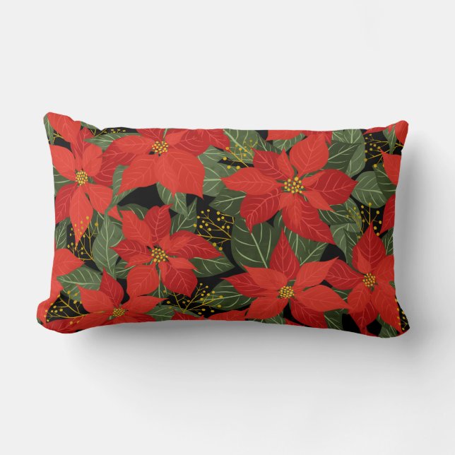 Poinsettia Noël Floral Lumbar Coussin (Recto)