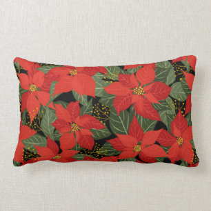 Poinsettia Noël Floral Lumbar Coussin