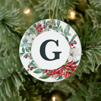 Poinsettia ornement monogramme de couronne