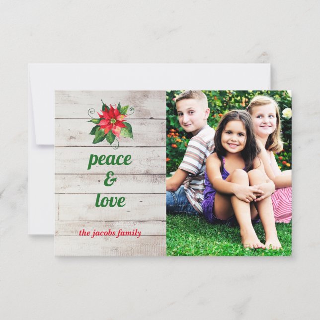 Poinsettia Paix & Amour - Carte de Noël 3x5 (Devant)