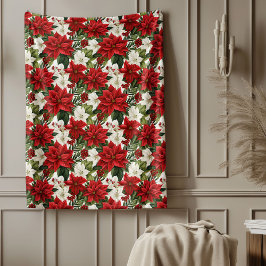 Poinsettia Pattern Blanket Festive Home Favorite Fleecedecke