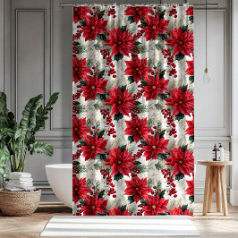 Poinsettia Pattern Curtain Classic Holiday Look Duschvorhang