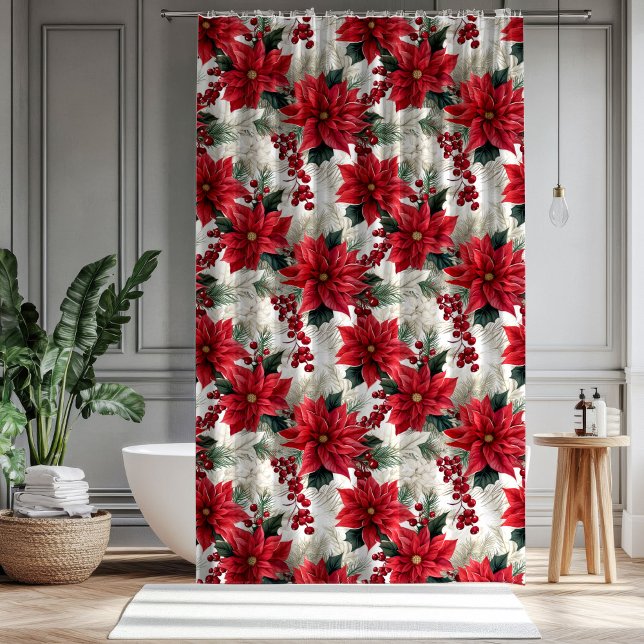 Poinsettia Pattern Curtain Classic Holiday Look Duschvorhang (Poinsettia Pattern Curtain Classic Holiday Look)