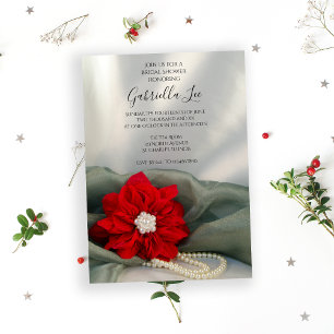 Poinsettia Pearls auf dem Grünen Winter Brautparty Einladung