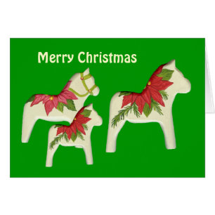 Poinsettia Pferde Weihnachtskarte