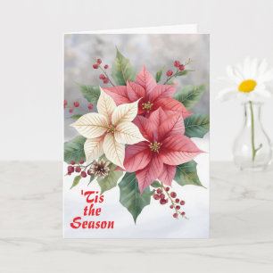 Poinsettia Pink Weiß "'tis the Season" Weihnachten Karte