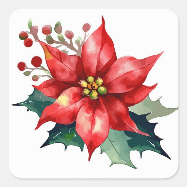 Poinsettia Quadratischer Aufkleber (Vorderseite)