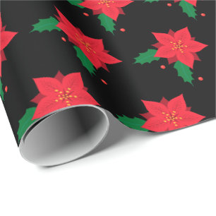 Poinsettia Red Christmas Blume Pattern auf Schwarz Geschenkpapier