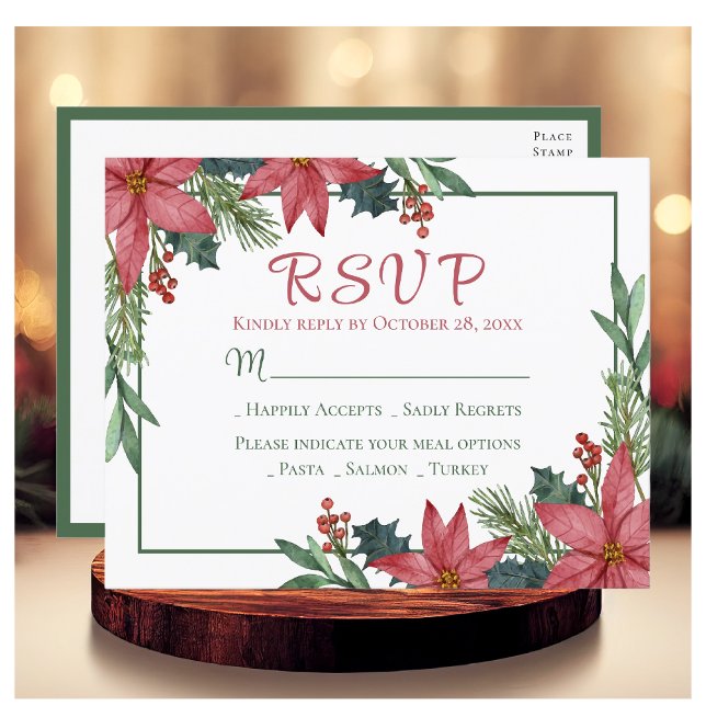 Poinsettia Red Christmas Floral Wedding RSVP Postkarte (Von Creator hochgeladen)