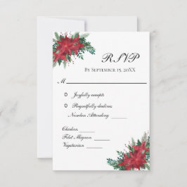Poinsettia Red Christmas Winter Wedding RSVP Card