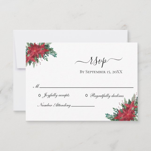 Poinsettia Red Christmas Winter Wedding RSVP Card (Vorderseite)