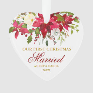 Poinsettia Red Gold First Christmas Coeur marié